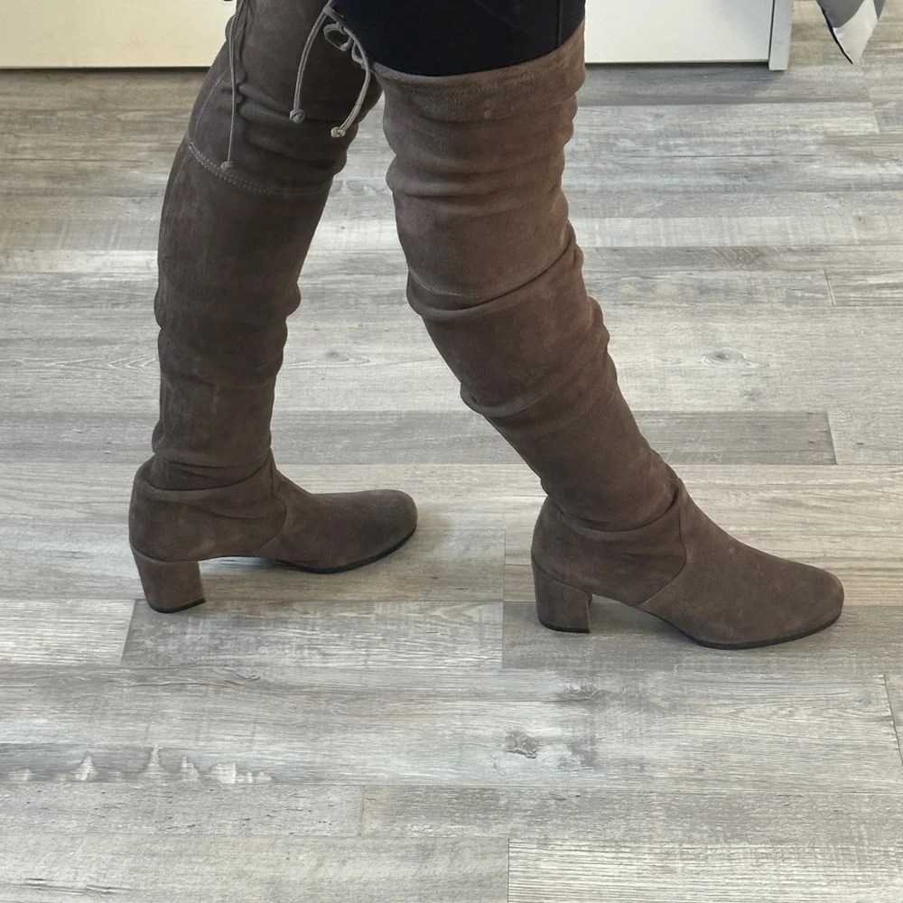 Stuart Weitzman Tieland Over The Knee Tall High Heeled Suede Boots Brown Size 9